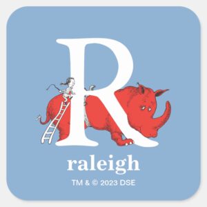 Dr. Seusss ABC Letter R White Add Your Name Square Sticker