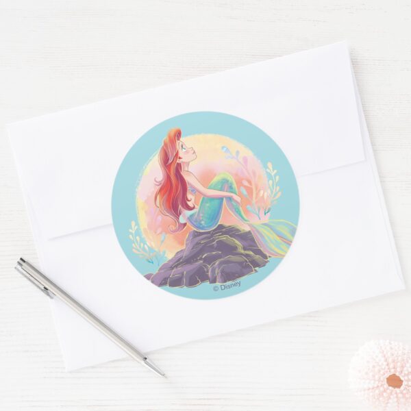 Dreamy_Ariel_on_the_Rocks_Classic_Round_Sticker_3 Dreamy Ariel On The Rocks Classic Round Sticker