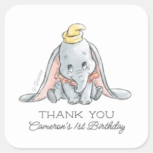 Dumbo Watercolor 1st Birthday Thank You Square Sticker