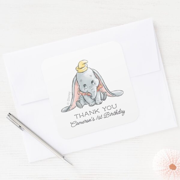 Dumbo_Watercolor_1st_Birthday_-_Thank_You_Square_Sticker_3 Dumbo Watercolor 1st Birthday Thank You Square Sticker