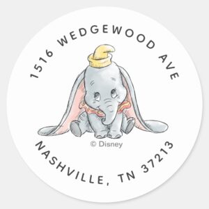 Dumbo Watercolor Birthday Address Classic Round Sticker
