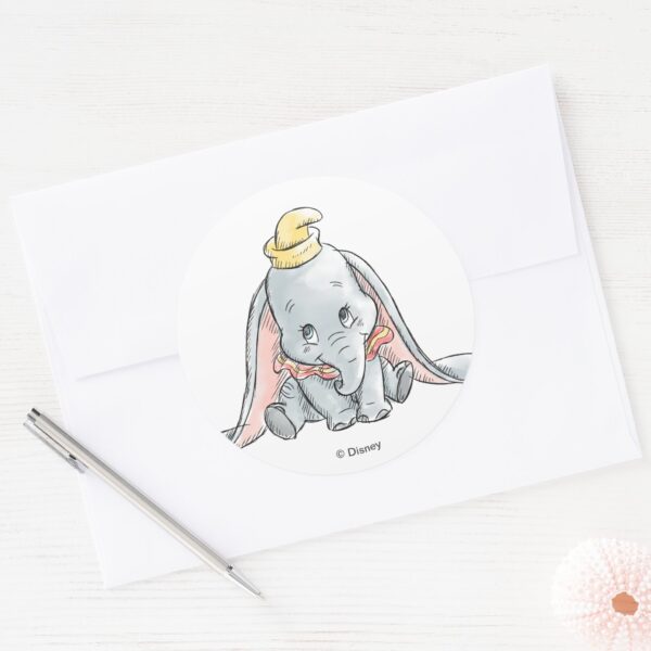 Dumbo_Watercolor_Classic_Round_Sticker_3 Dumbo Watercolor Classic Round Sticker
