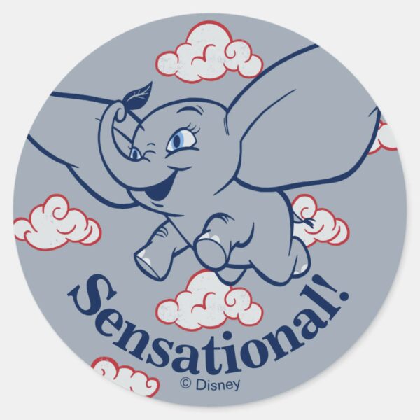 Dumbo___Cartoon_Dumbo_Flying_With_Feather_Classic_Round_Sticker_1 Dumbo Cartoon Dumbo Flying With Feather Classic Round Sticker