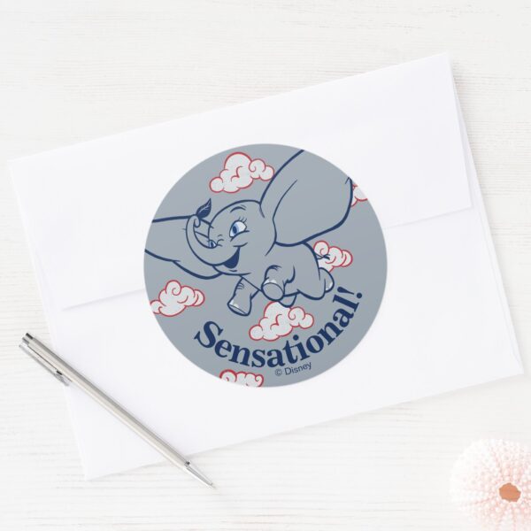 Dumbo___Cartoon_Dumbo_Flying_With_Feather_Classic_Round_Sticker_3 Dumbo Cartoon Dumbo Flying With Feather Classic Round Sticker