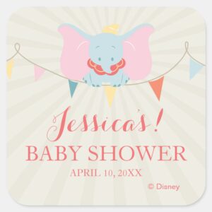 Dumbo Girl Baby Shower Square Sticker