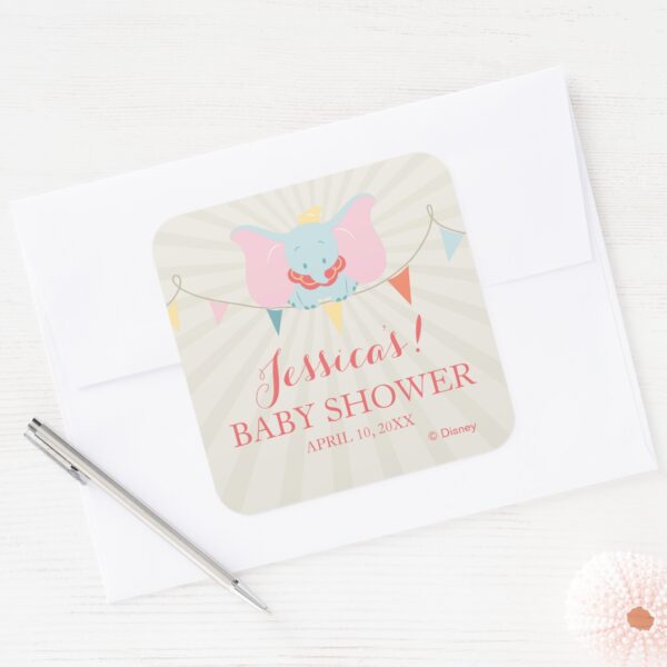 Dumbo___Girl_Baby_Shower_Square_Sticker_3 Dumbo Girl Baby Shower Square Sticker
