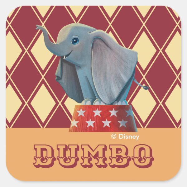 Dumbo___Smiling_Atop_Circus_Podium_Square_Sticker_1 Dumbo Smiling Atop Circus Podium Square Sticker