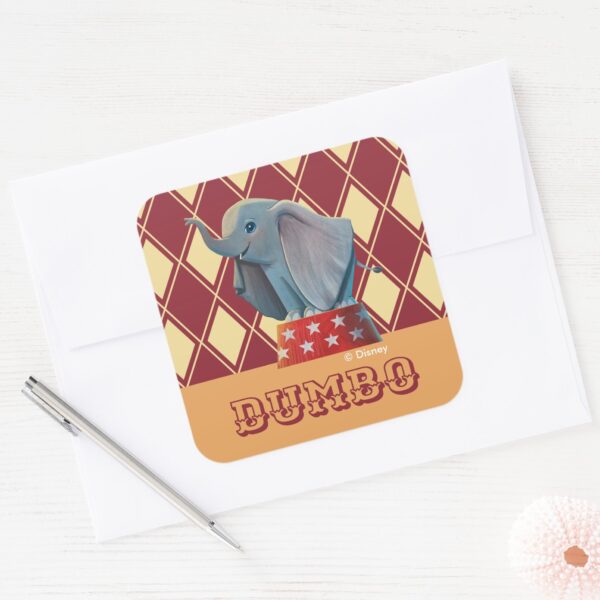 Dumbo___Smiling_Atop_Circus_Podium_Square_Sticker_3 Dumbo Smiling Atop Circus Podium Square Sticker