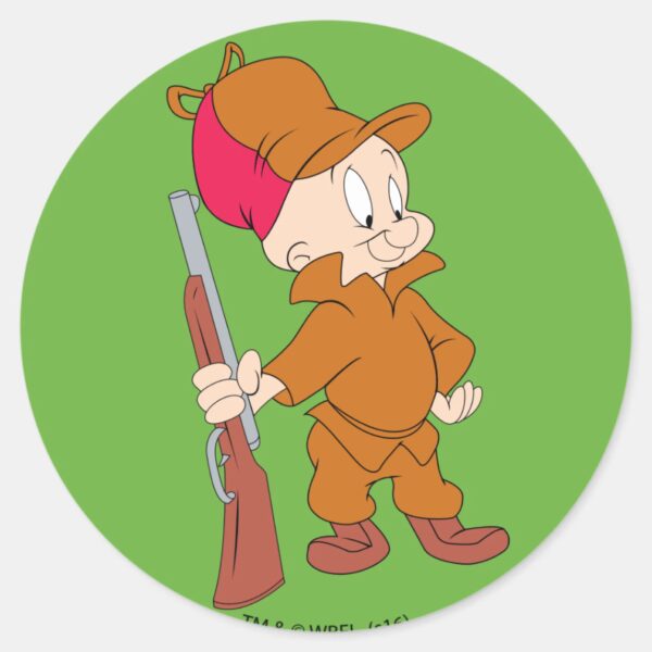 ELMER_FUDD™___With_Gun_Classic_Round_Sticker_1 ELMER FUDD™ With Gun Classic Round Sticker