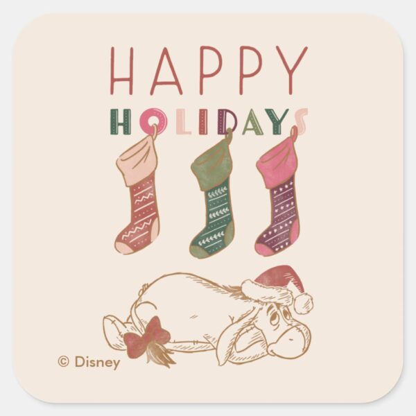 Eeyore___Happy_Holidays_Square_Sticker_1 Eeyore Happy Holidays Square Sticker