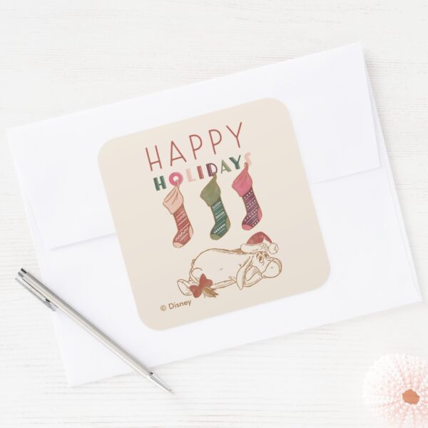 Eeyore___Happy_Holidays_Square_Sticker_3 Eeyore Happy Holidays Square Sticker