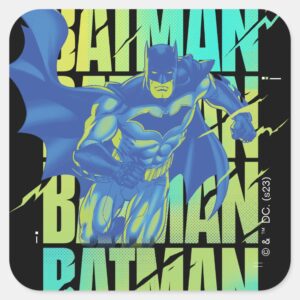 Electric Up Batman Running Through Typography Square Sticker