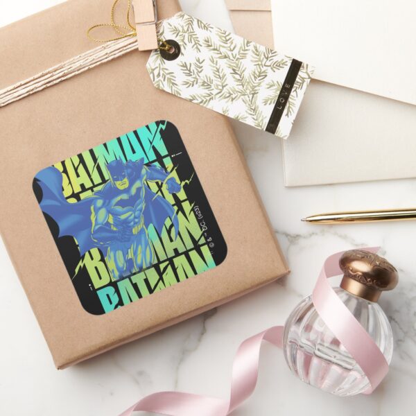 Electric_Up_Batman_Running_Through_Typography_Square_Sticker_5 Electric Up Batman Running Through Typography Square Sticker