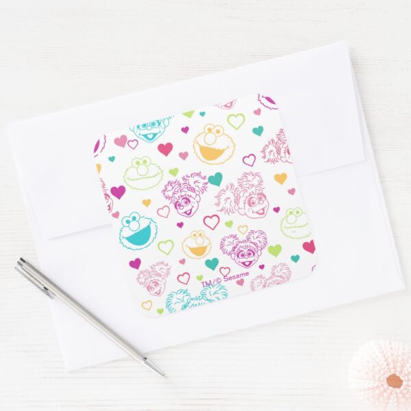 Elmo Abby Cadabby Valentine Hearts Pattern Square Sticker