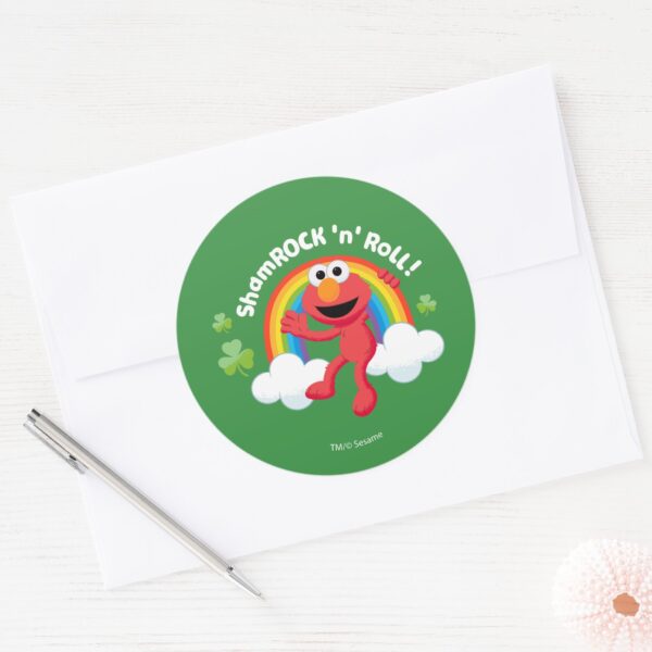 Elmo Shamrock N Roll Rainbow Classic Round Sticker