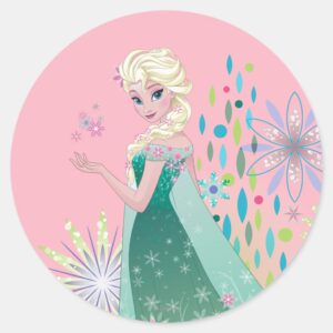 Elsa Summer Wish With Flowers Classic Round Sticker