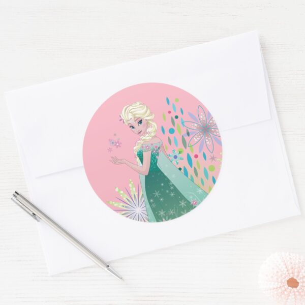 Elsa___Summer_Wish_with_Flowers_Classic_Round_Sticker_3 Elsa Summer Wish With Flowers Classic Round Sticker