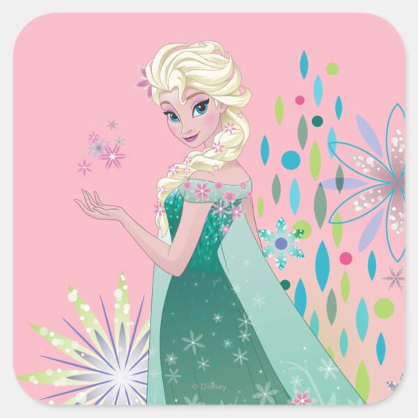 Elsa___Summer_Wish_with_Flowers_Square_Sticker_1 Elsa Summer Wish With Flowers Square Sticker