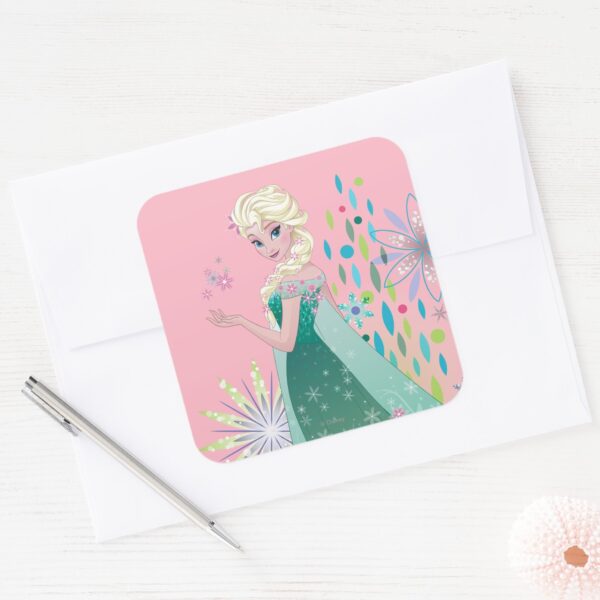 Elsa___Summer_Wish_with_Flowers_Square_Sticker_3 Elsa Summer Wish With Flowers Square Sticker