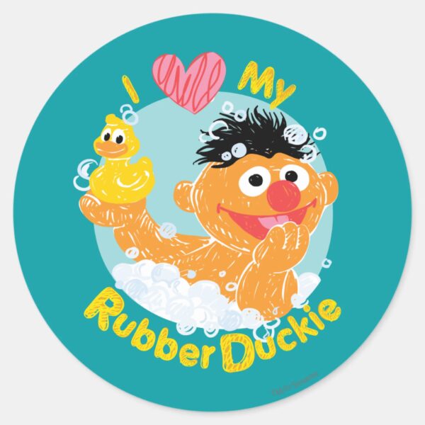 Ernie_Loves_Duckie_Classic_Round_Sticker_1 Ernie Loves Duckie Classic Round Sticker