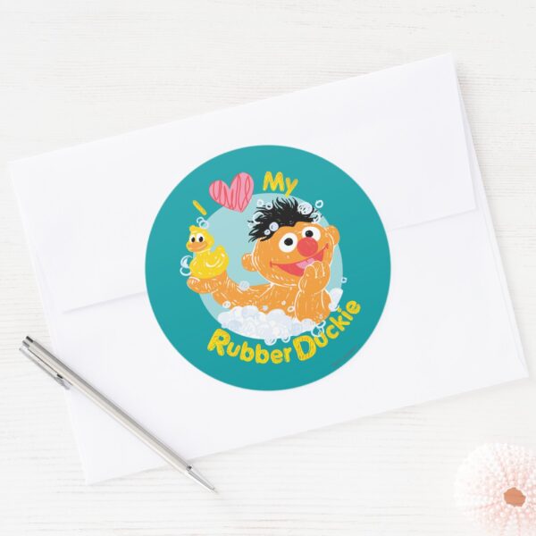 Ernie_Loves_Duckie_Classic_Round_Sticker_3 Ernie Loves Duckie Classic Round Sticker
