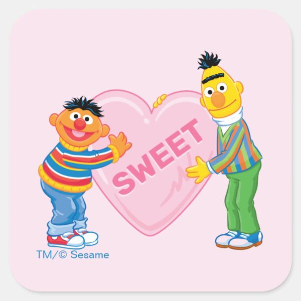 Ernie_&_Bert_Big_Valentine's_Heart_Square_Sticker_1 Ernie Bert Big Valentines Heart Square Sticker