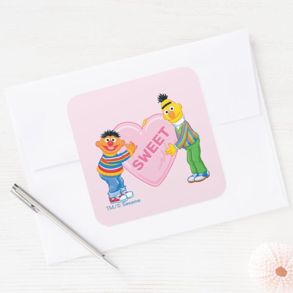 Ernie_&_Bert_Big_Valentine's_Heart_Square_Sticker_3 Ernie Bert Big Valentines Heart Square Sticker