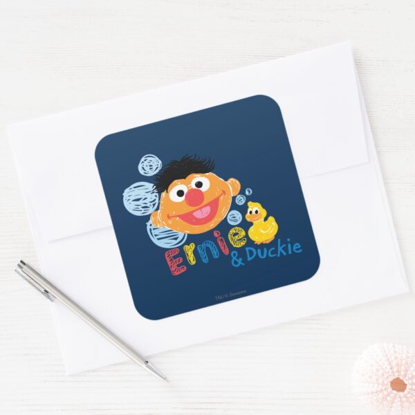 Ernie And Duckie Bubbles Square Sticker