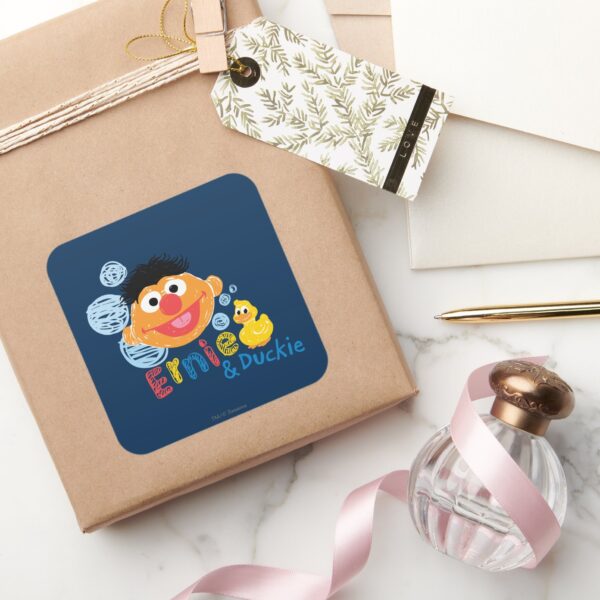 Ernie And Duckie Bubbles Square Sticker