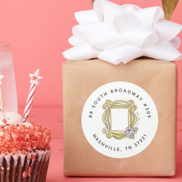 FRIENDS™_Bridal_Shower_Peephole_Frame_Address_Classic_Round_Sticker_2 FRIENDS™ Bridal Shower Peephole Frame Address Classic Round Sticker