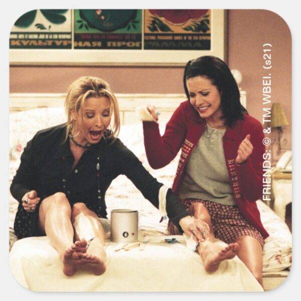 FRIENDS™_Phoebe_&_Monica_Waxing_Legs_Square_Sticker_6 FRIENDS™ Phoebe Monica Waxing Legs Square Sticker