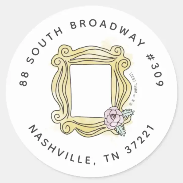 FRIENDS™___Bridal_Shower_Peephole_Frame_Address_Classic_Round_Sticker_1 FRIENDS™ Bridal Shower Peephole Frame Address Classic Round Sticker
