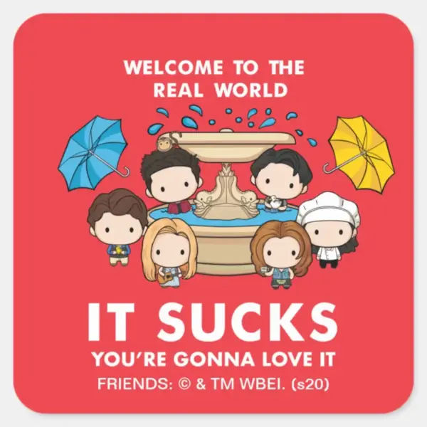 FRIENDS™___Welcome_to_the_Real_World_Chibi_Square_Sticker_1 FRIENDS™ Welcome To The Real World Chibi Square Sticker