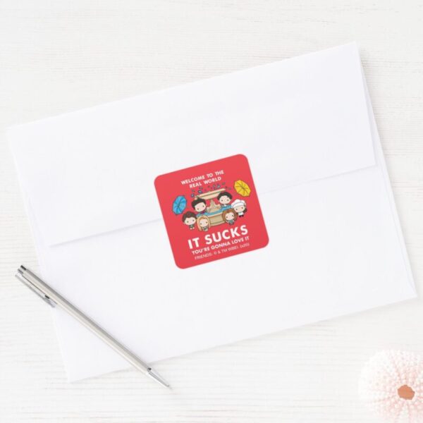 FRIENDS™___Welcome_to_the_Real_World_Chibi_Square_Sticker_3 FRIENDS™ Welcome To The Real World Chibi Square Sticker