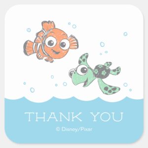 Finding_Nemo_and_Squirt_Birthday_Thank_You_Square_Sticker_1 Finding Nemo And Squirt Birthday Thank You Square Sticker