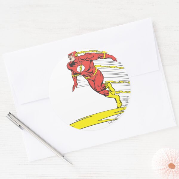 Flash_Leaps_Left_Classic_Round_Sticker_3 Flash Leaps Left Classic Round Sticker
