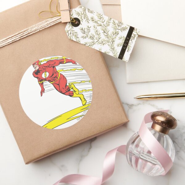 Flash_Leaps_Left_Classic_Round_Sticker_5 Flash Leaps Left Classic Round Sticker