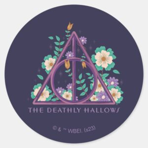 Floral_Deathly_Hallows_Graphic_Classic_Round_Sticker_1 Floral Deathly Hallows Graphic Classic Round Sticker