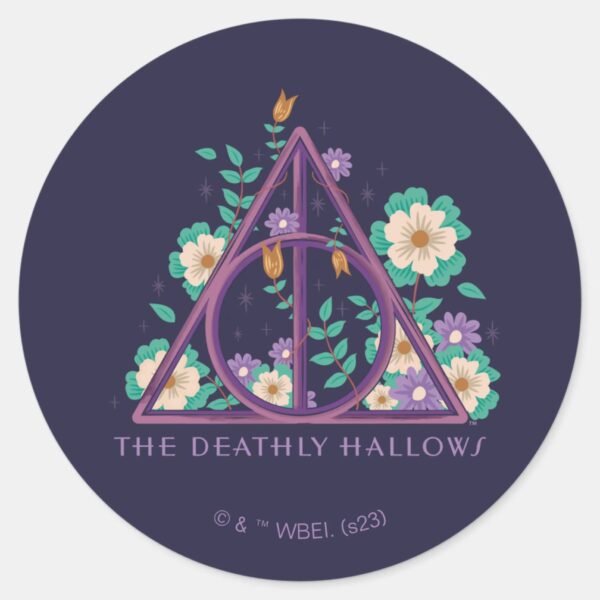 Floral_Deathly_Hallows_Graphic_Classic_Round_Sticker_1 Floral Deathly Hallows Graphic Classic Round Sticker