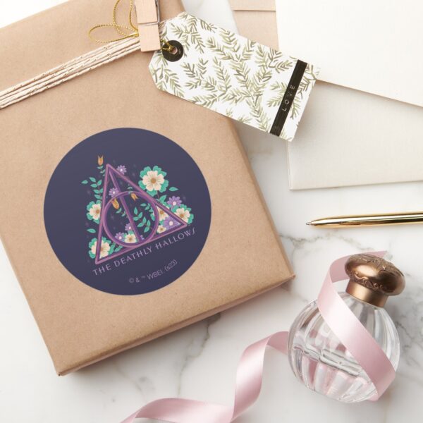 Floral_Deathly_Hallows_Graphic_Classic_Round_Sticker_5 Floral Deathly Hallows Graphic Classic Round Sticker