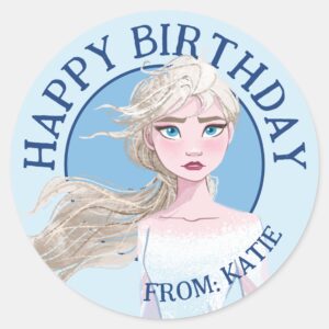 Frozen_2__Elsa_Watercolor___Happy_Birthday_Classic_Round_Sticker_1 Frozen 2 Elsa Watercolor Happy Birthday Classic Round Sticker