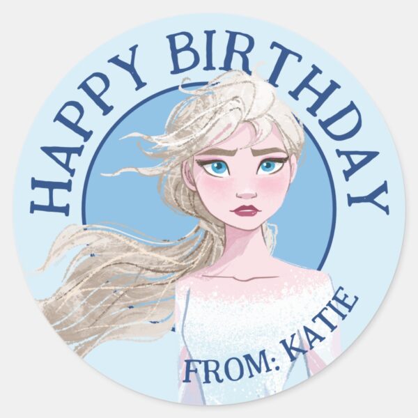 Frozen_2__Elsa_Watercolor___Happy_Birthday_Classic_Round_Sticker_1 Frozen 2 Elsa Watercolor Happy Birthday Classic Round Sticker