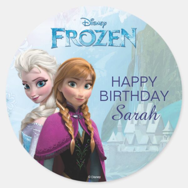Frozen_Elsa_and_Anna_Birthday_Classic_Round_Sticker_3 Frozen Elsa And Anna Birthday Classic Round Sticker