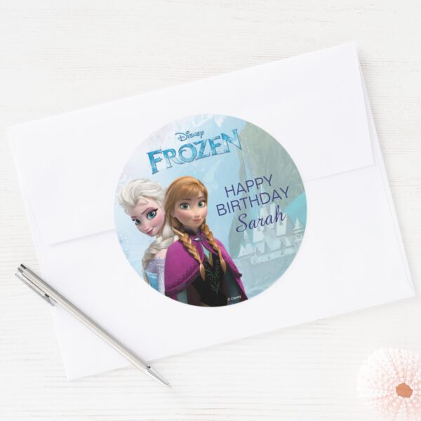 Frozen_Elsa_and_Anna_Birthday_Classic_Round_Sticker_5 Frozen Elsa And Anna Birthday Classic Round Sticker