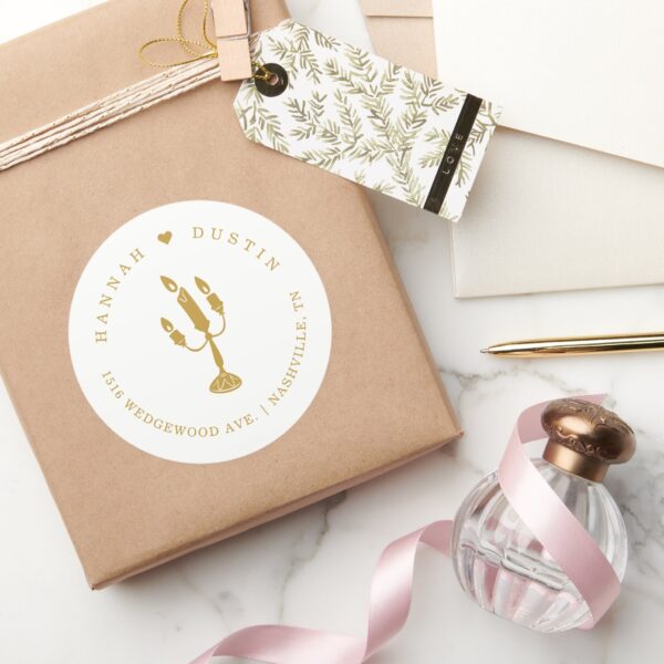 Gold_Beauty_and_the_Beast_Story_Book_Wedding_Classic_Round_Sticker_6 Gold Beauty And The Beast Story Book Wedding Classic Round Sticker