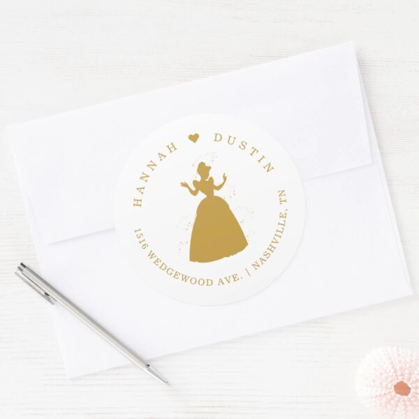 Gold_Cinderella_Fairy_Tale_Wedding_Classic_Round_Sticker_4 Gold Cinderella Fairy Tale Wedding Classic Round Sticker