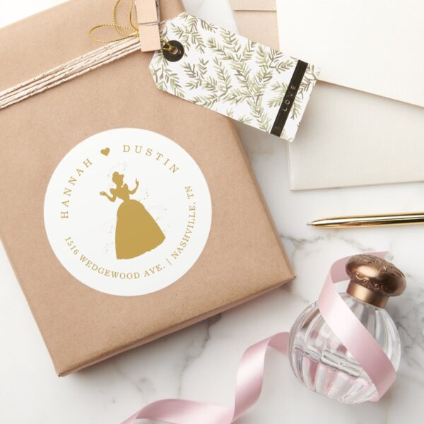 Gold_Cinderella_Fairy_Tale_Wedding_Classic_Round_Sticker_6 Gold Cinderella Fairy Tale Wedding Classic Round Sticker