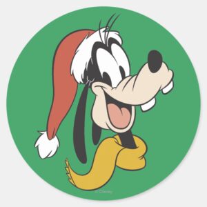 Goofy With Santa Hat Classic Round Sticker