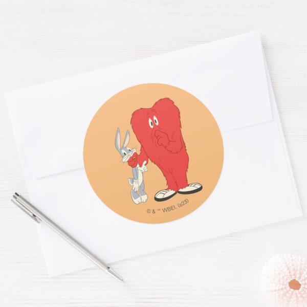 Gossamer_Holding_BUGS_BUNNY™_Classic_Round_Sticker_3 Gossamer Holding BUGS BUNNY™ Classic Round Sticker