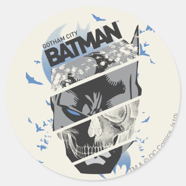 Gotham_City_Batman_Skull_Collage_Classic_Round_Sticker_1 Gotham City Batman Skull Collage Classic Round Sticker